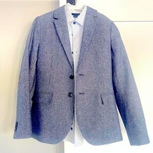 Boys navy herringbone blazer and dress shirt